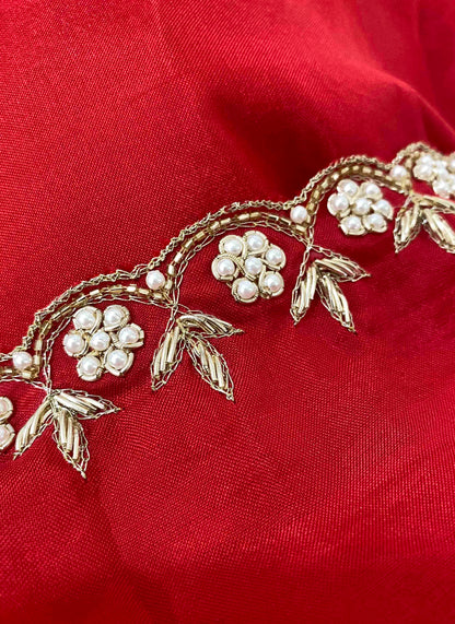 Riwaayat ~ Red Upada Silk Hand Embroidered Saree with Blouse – Designer Ethnic Saree