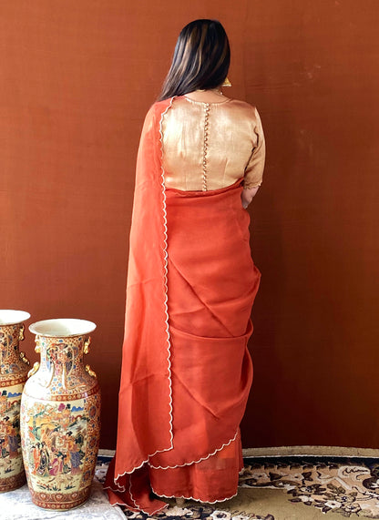 Noor - Rust Brown Scallop Saree and Blouse