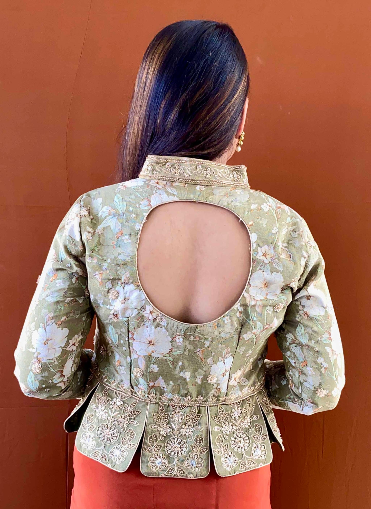 Ruh - Green Banarasi Tissue Silk Handwork Jacket Blouse