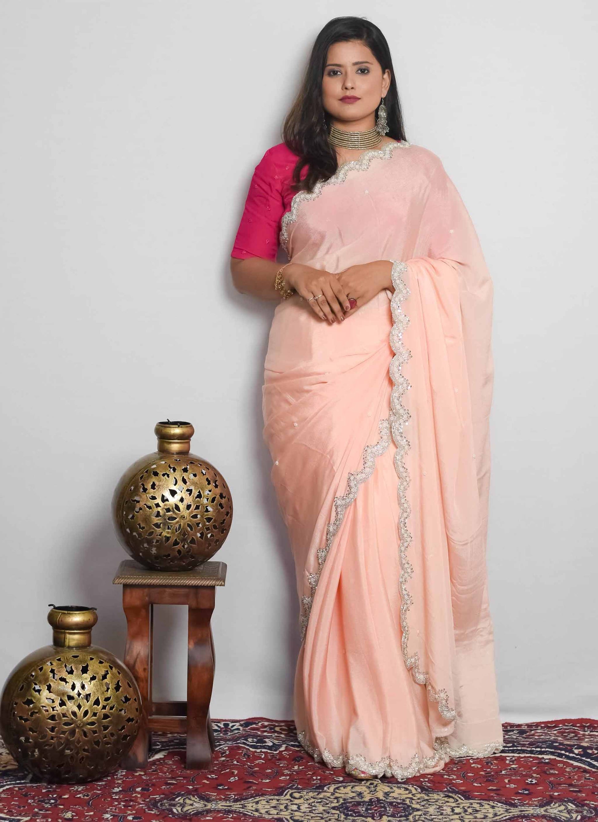 Peach Moti Handwork Saree