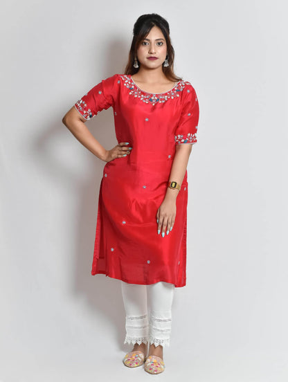 Pink Handwork Upada Silk Kurti