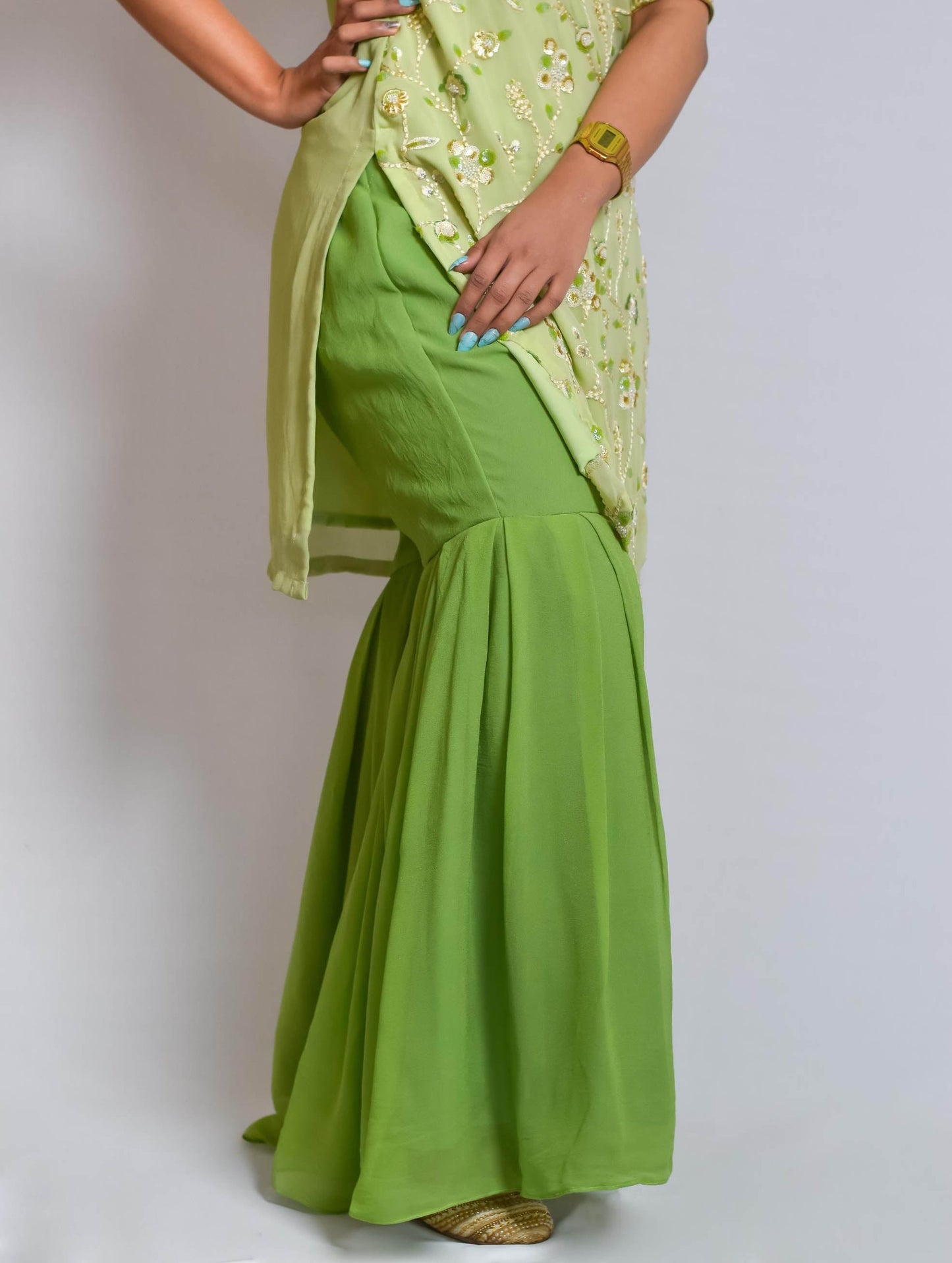 Pista Green Georgette Sharara Set