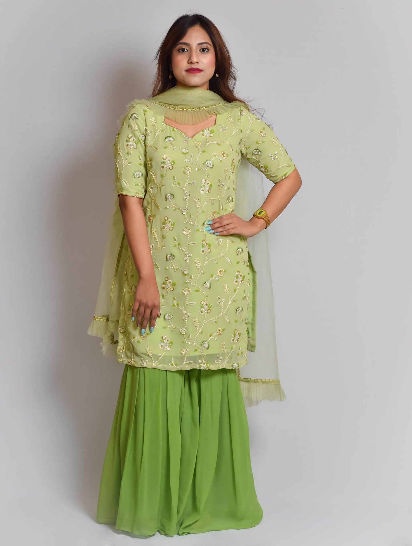 Pista Green Georgette Sharara Set