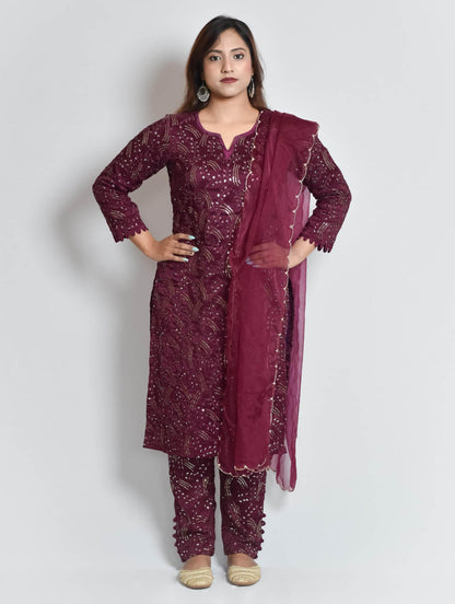 Maroon Upada Silk Designer Kurti Set