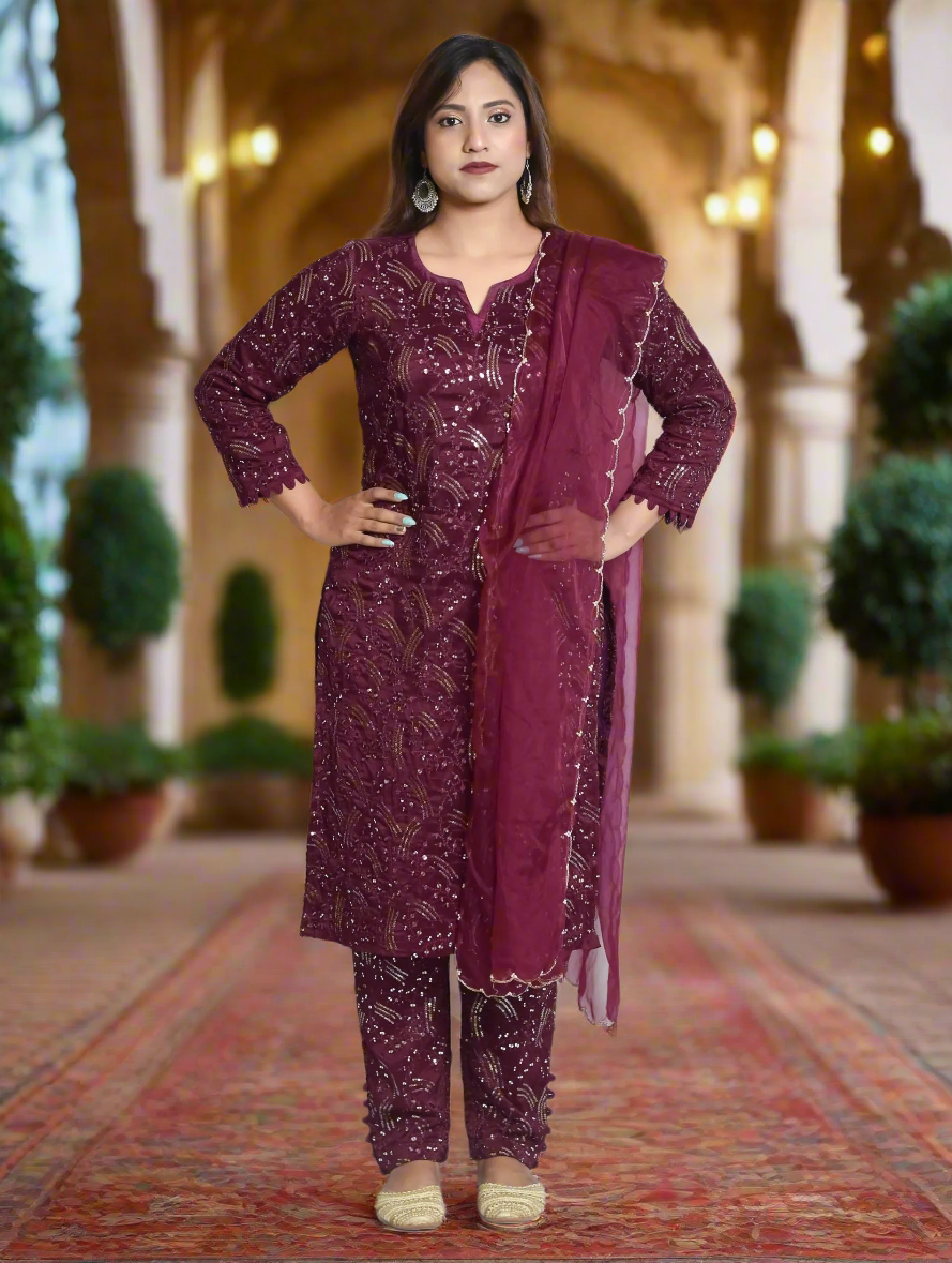 Pehrawa - Maroon Upada Silk Designer Kurti Set