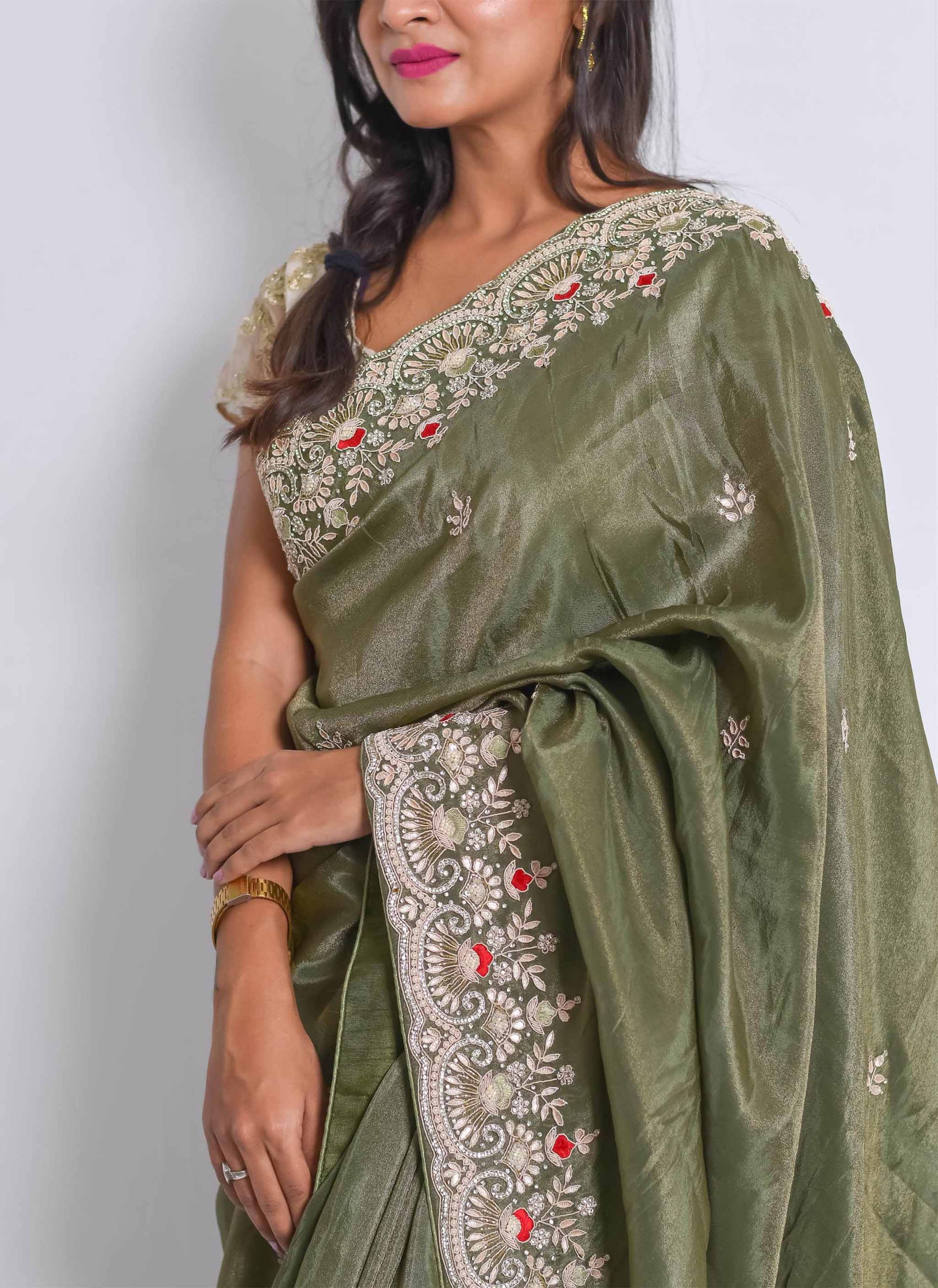 Green Gota Handwork Saree