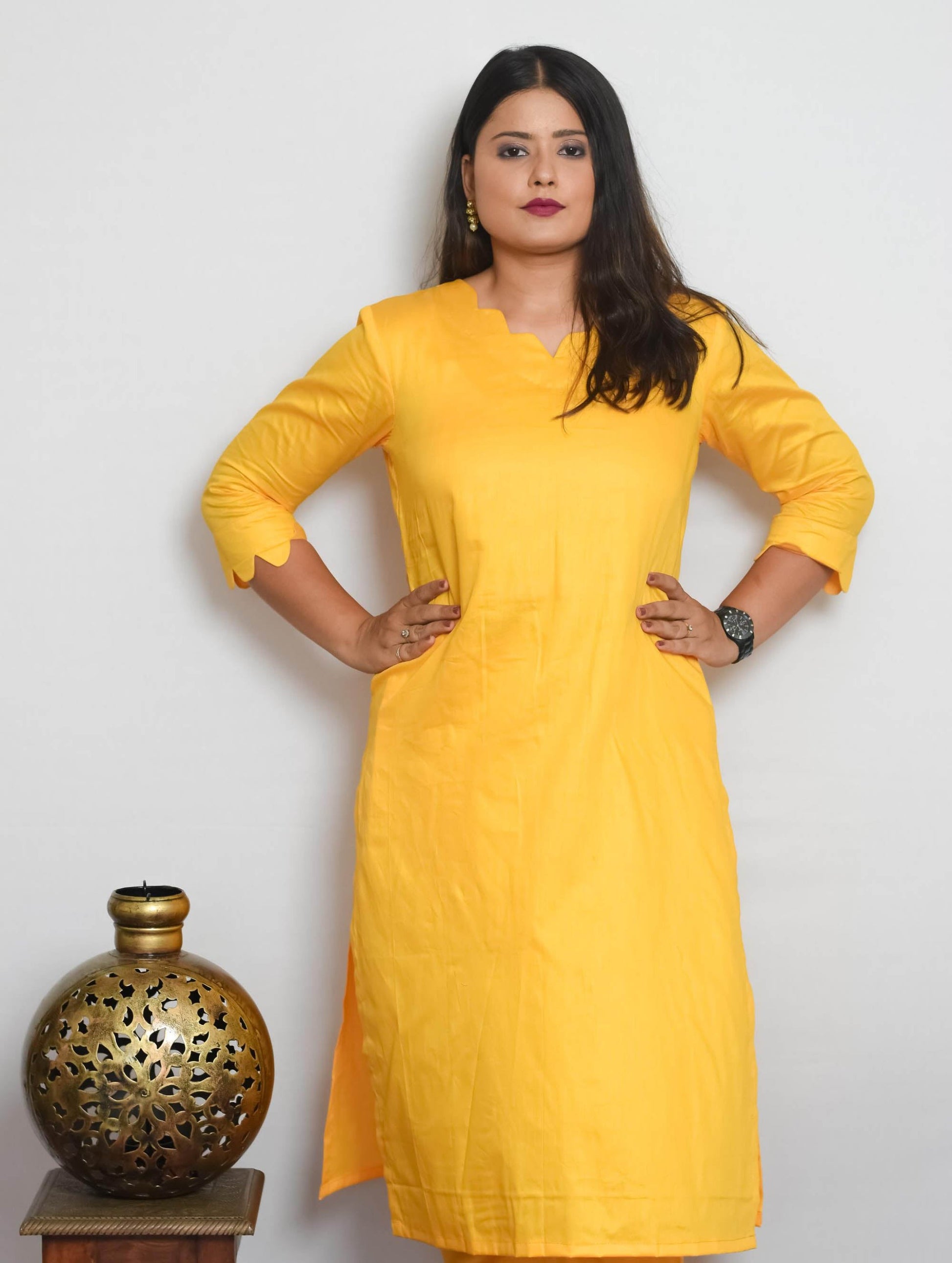 Yellow Cotton Silk Co Ord Set