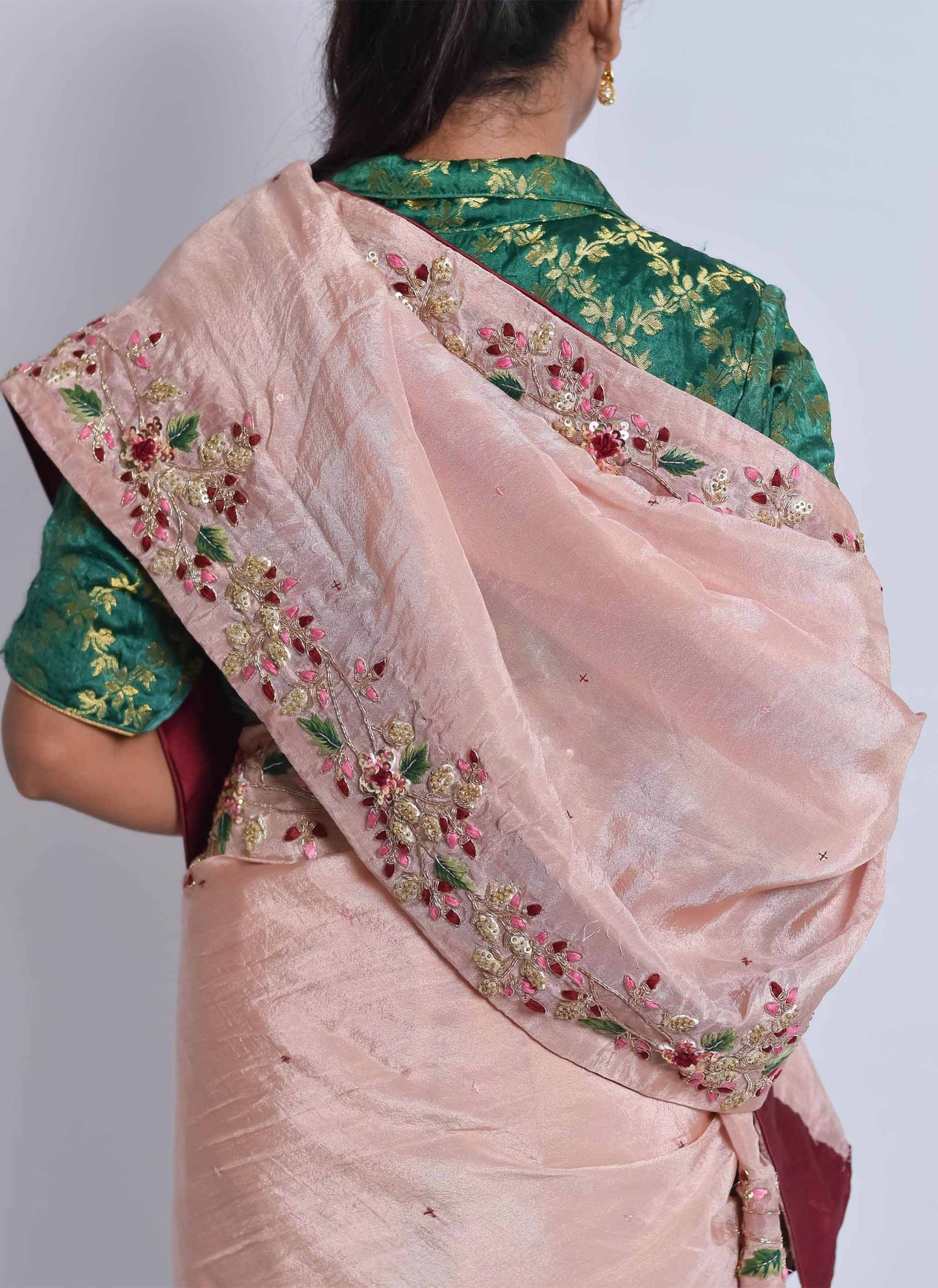 Peach Zardosi Sequin Handwork Saree