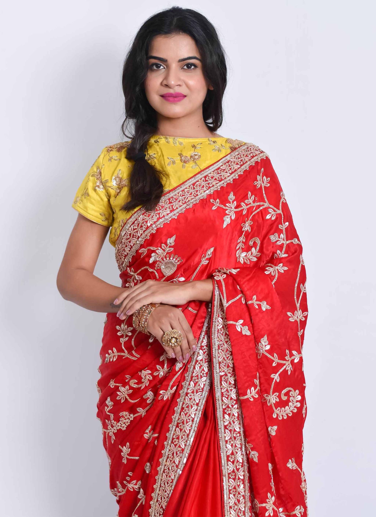 Red Gota Handwork Designer Saree