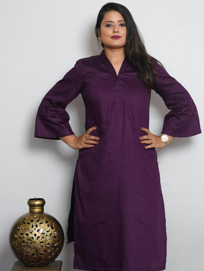 Wine Cotton Silk Kurti Set