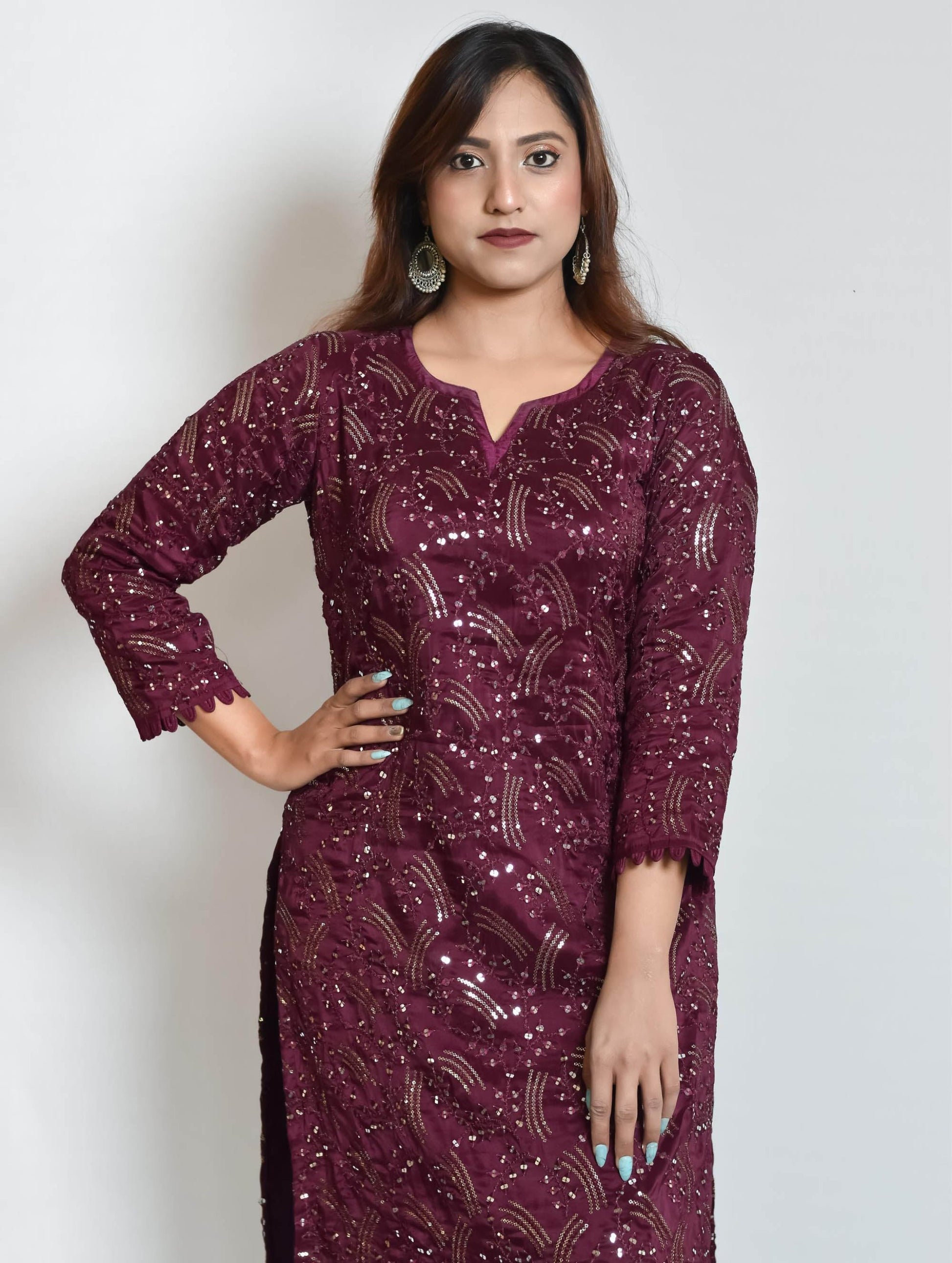 Maroon Upada Silk Designer Kurti Set