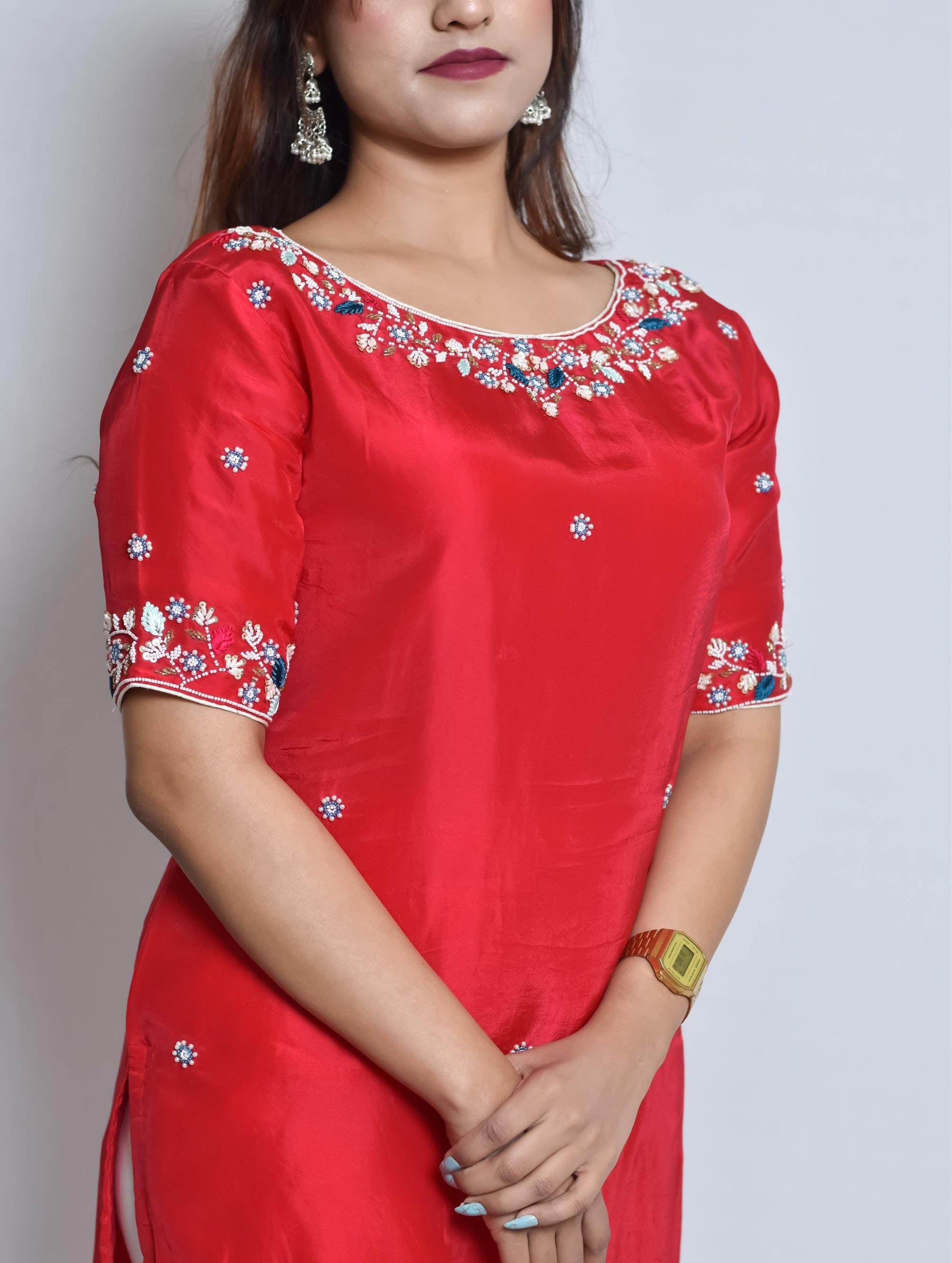 Pink Handwork Upada Silk Kurti