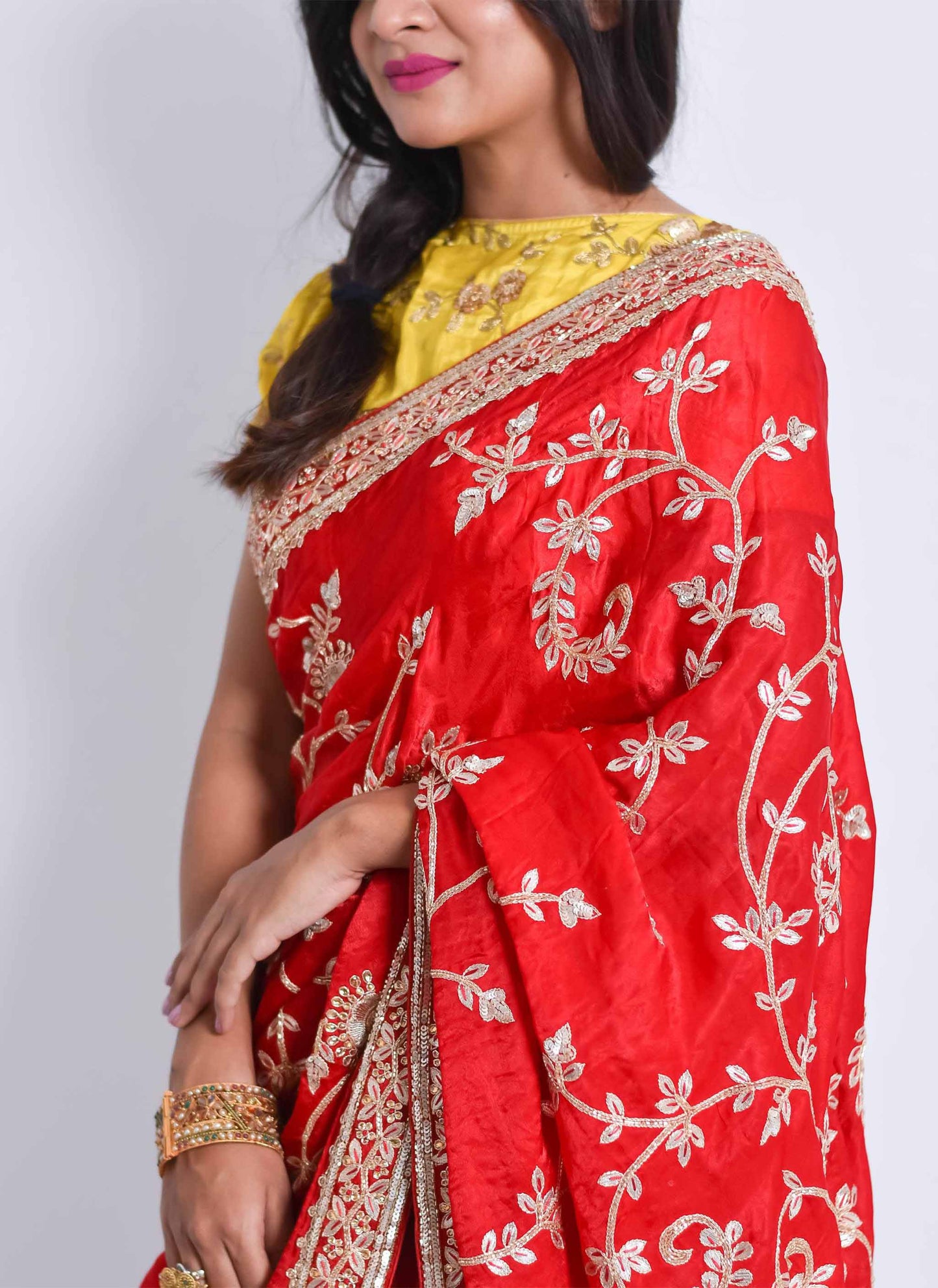 Red Gota Handwork Designer Saree