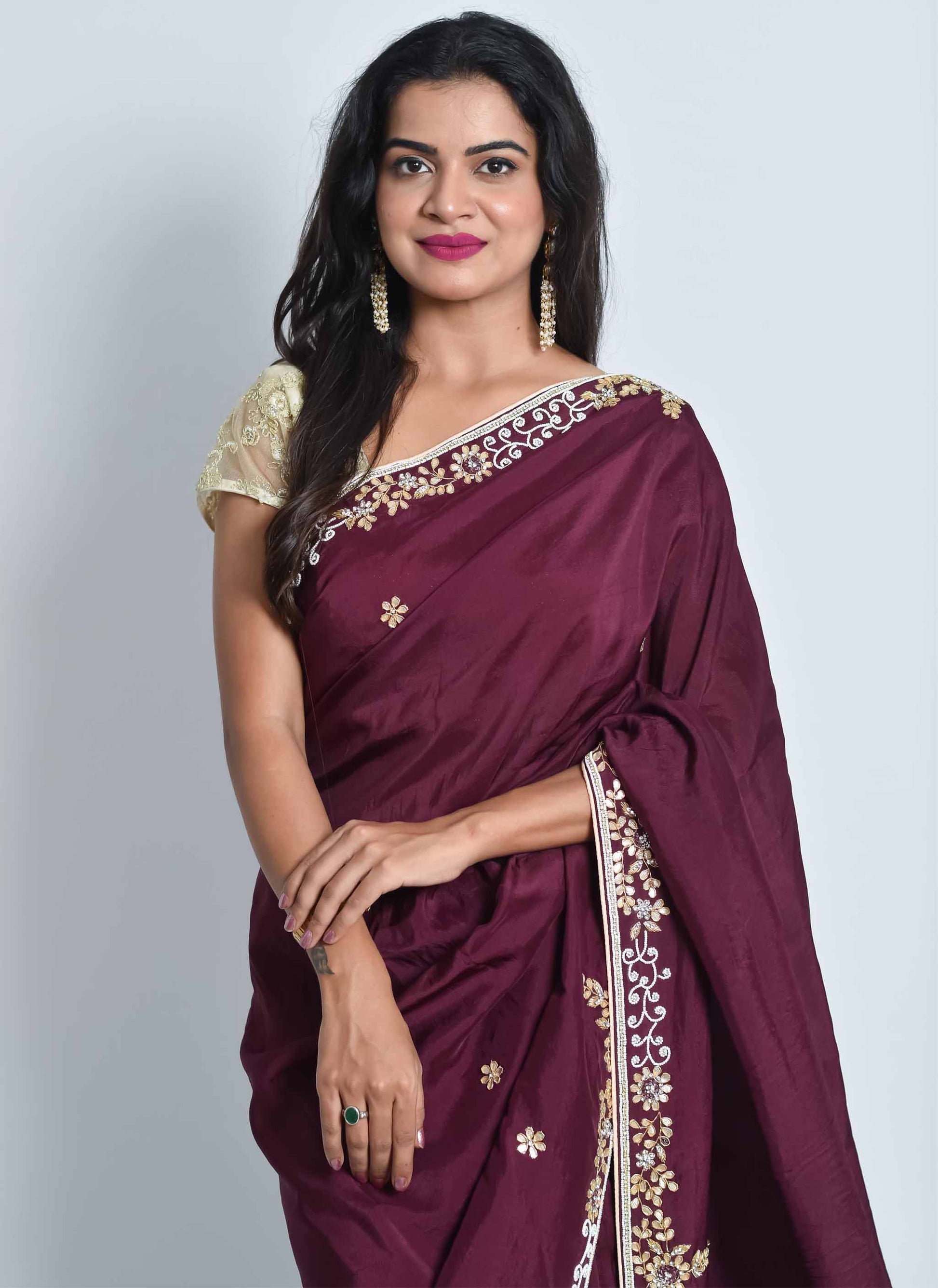 Maroon Pearl with Gota Handwork Saree