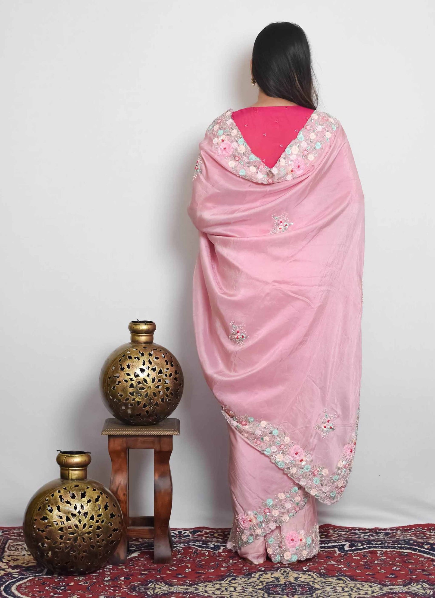 Pink Pearl Sequin Handwork Saree