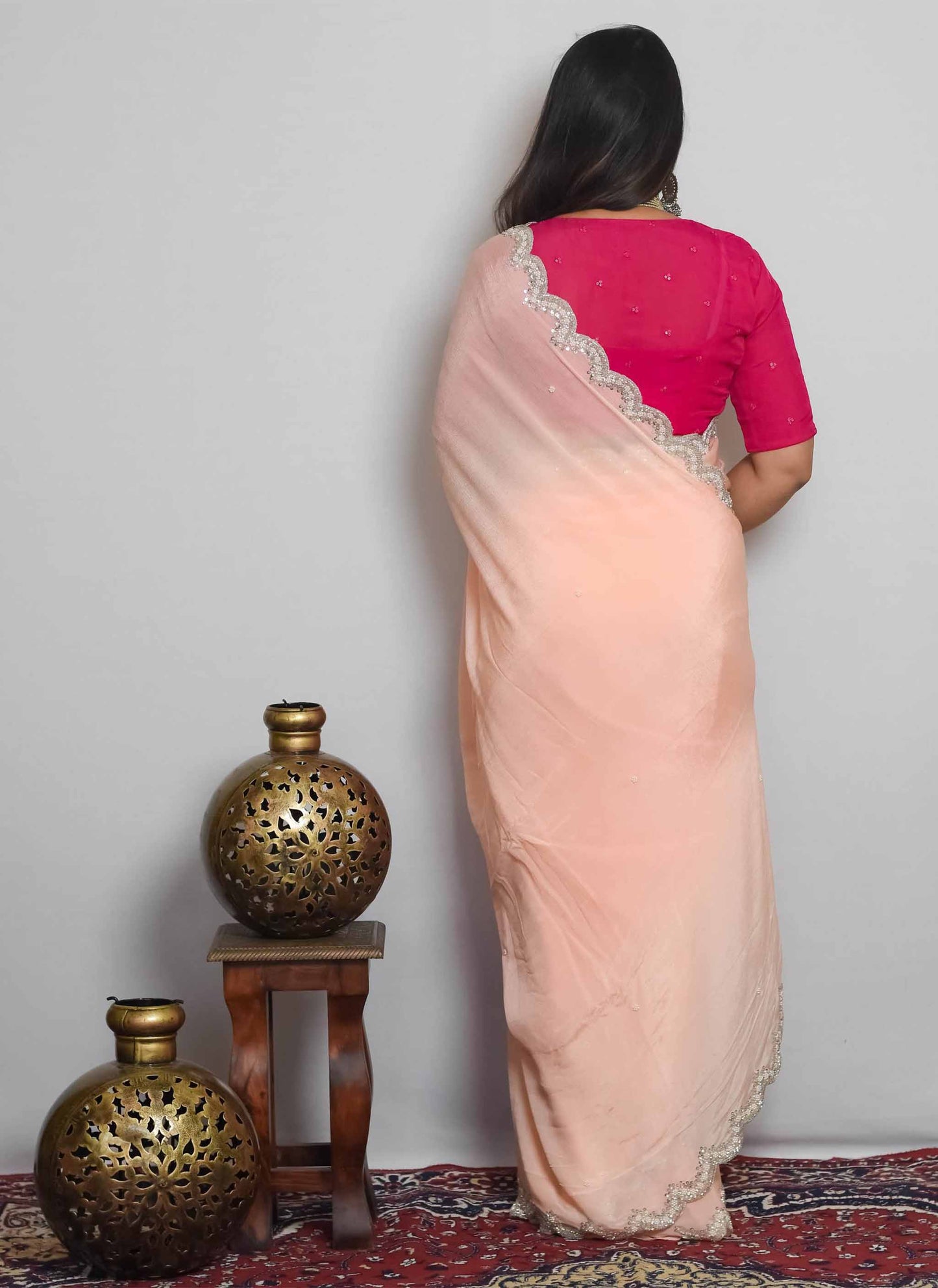 Peach Moti Handwork Saree