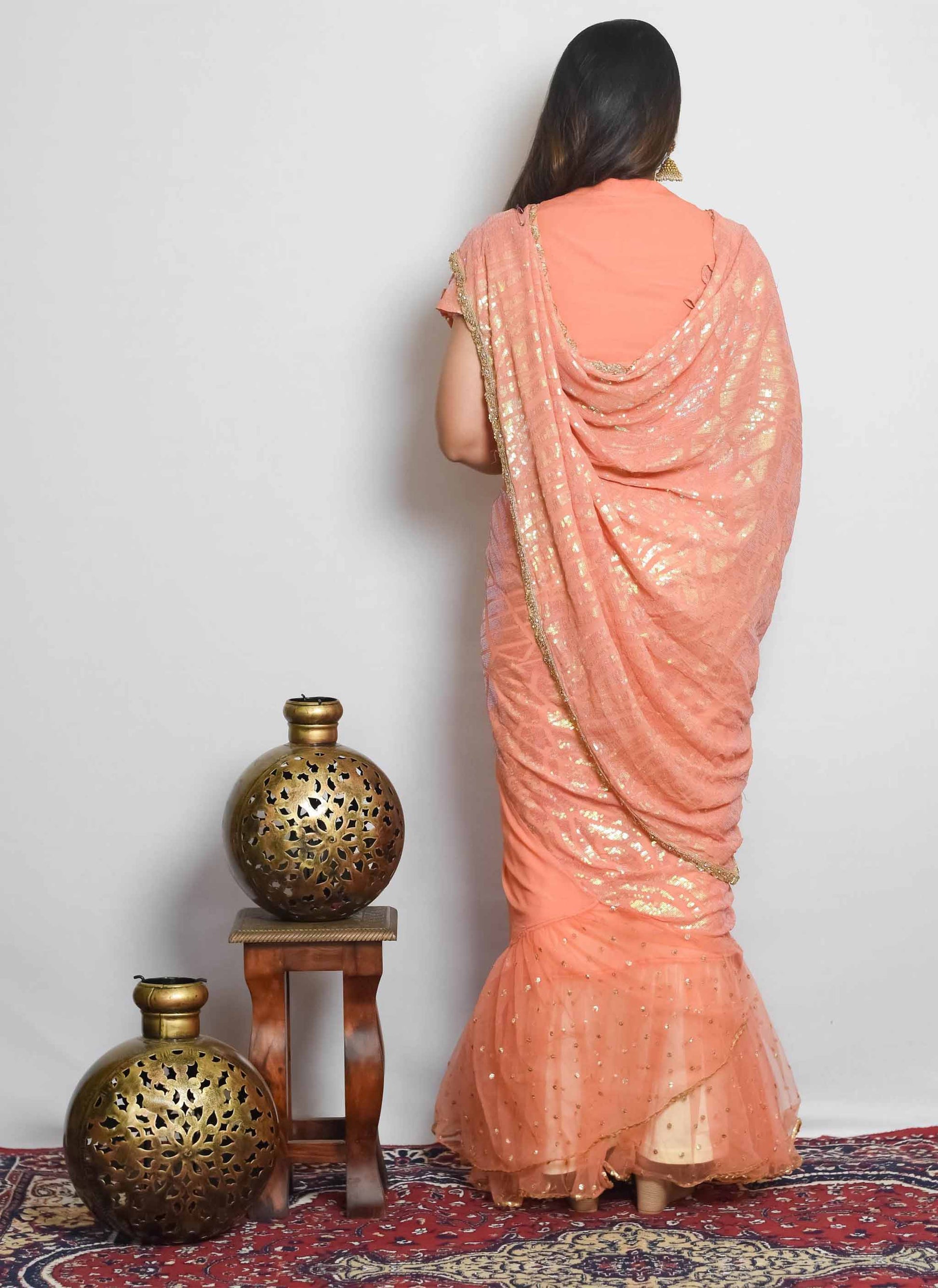 Pink Georgette Sequin Designer Saree