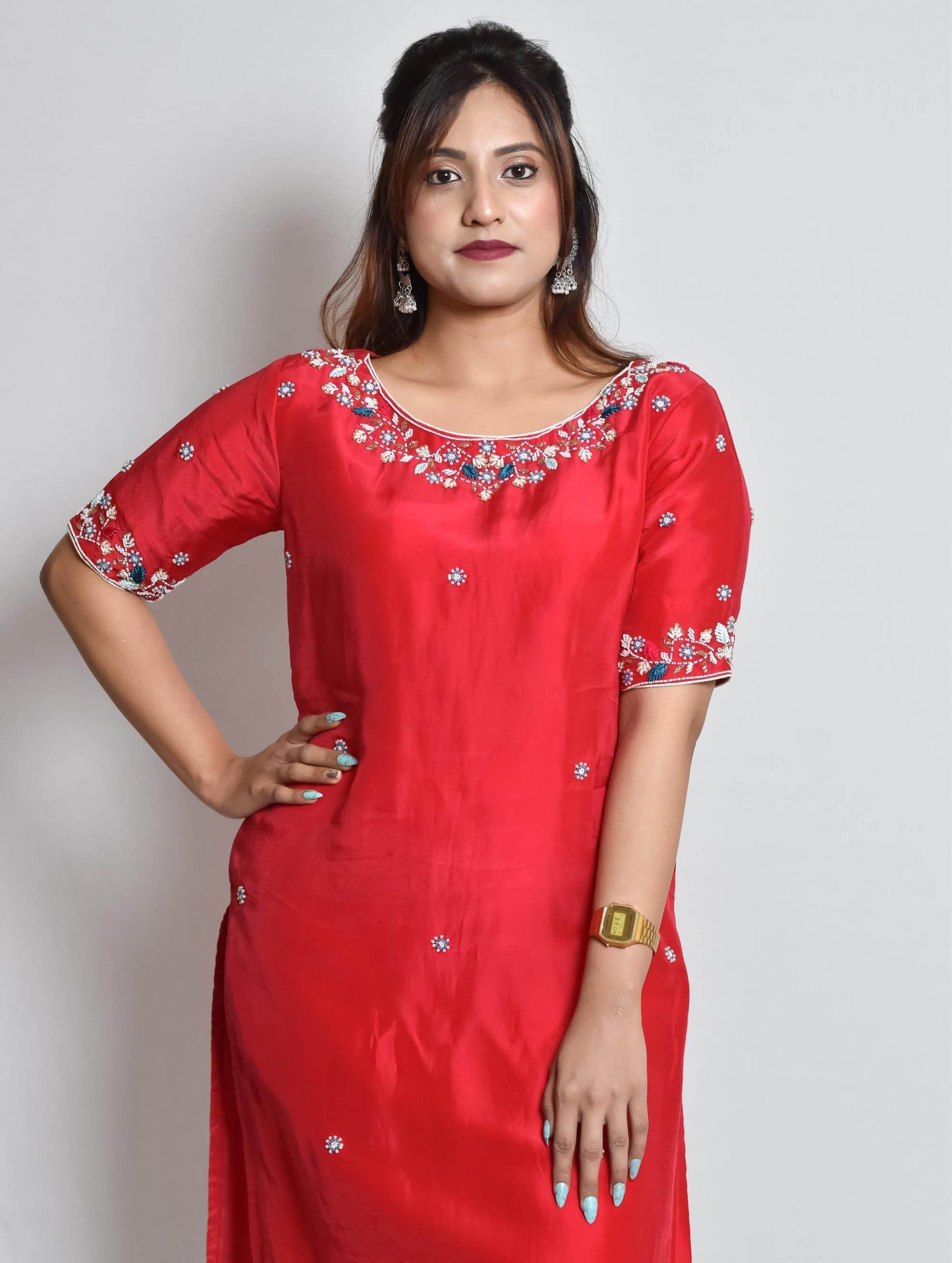 Pink Handwork Upada Silk Kurti