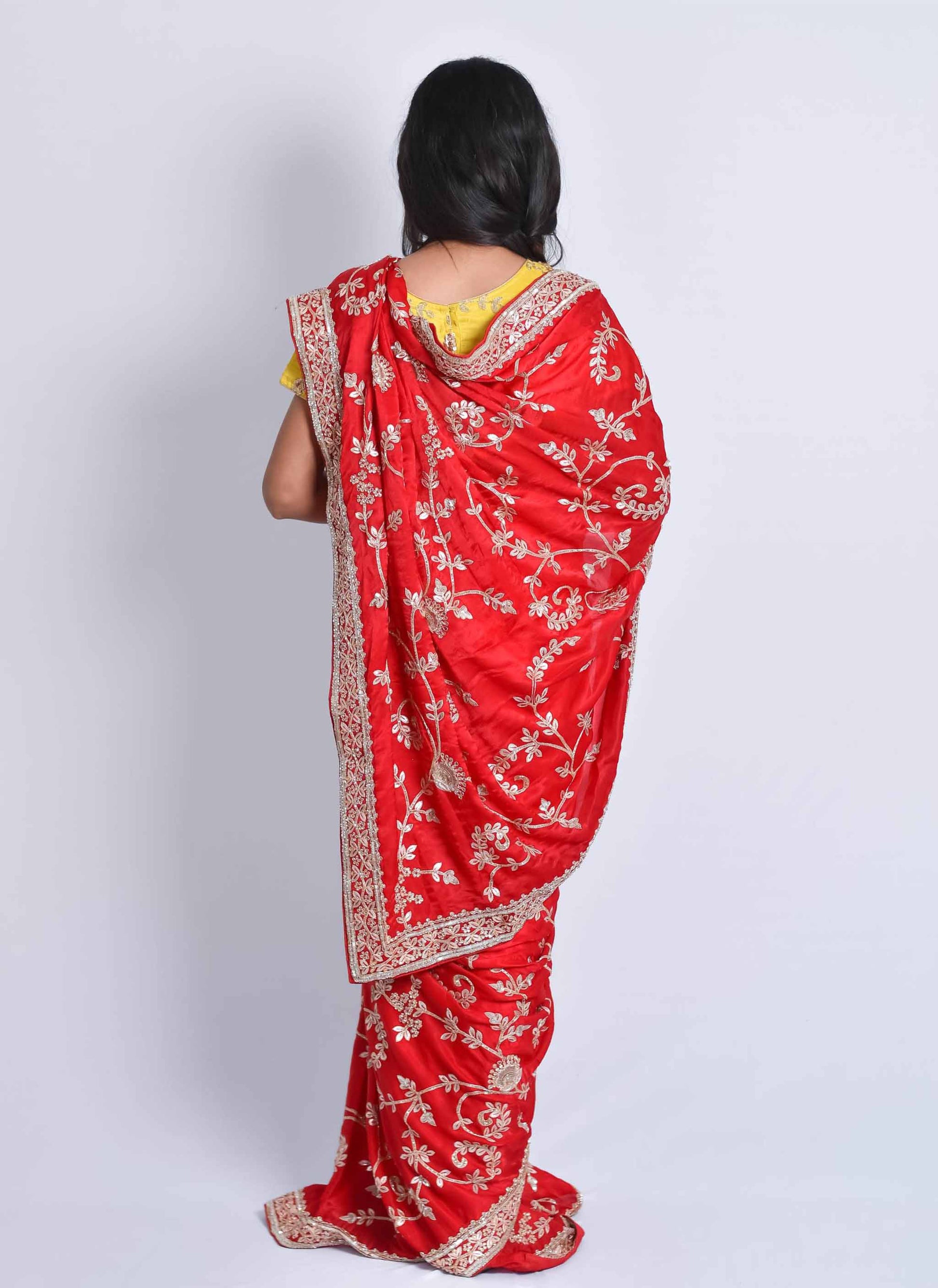 Red Gota Handwork Designer Saree