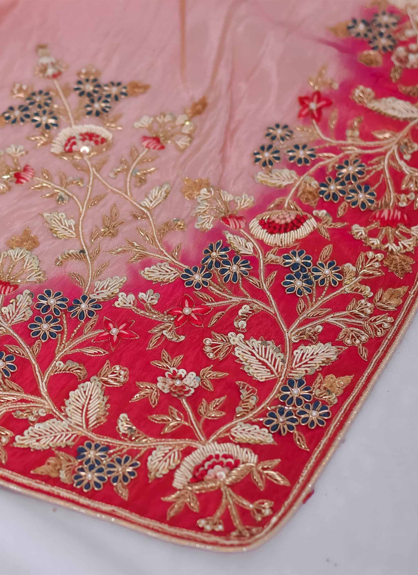 Pink Shaded Zardosi Handwork Saree