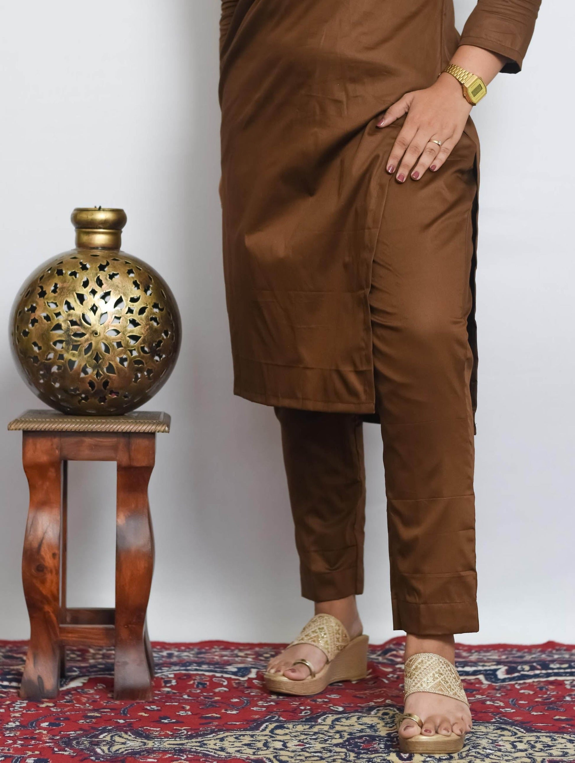 Brown Cotton Silk Co Ord Set