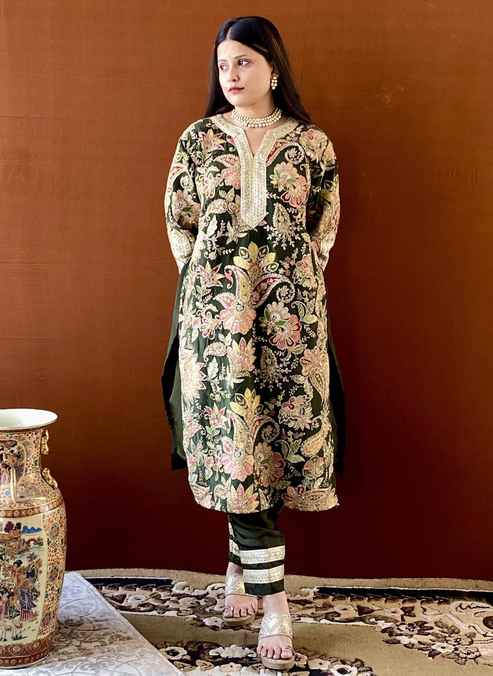 anvi ethnics green floral upada silk kurti set 3 anvi ethnics green floral upada silk kurti set 3