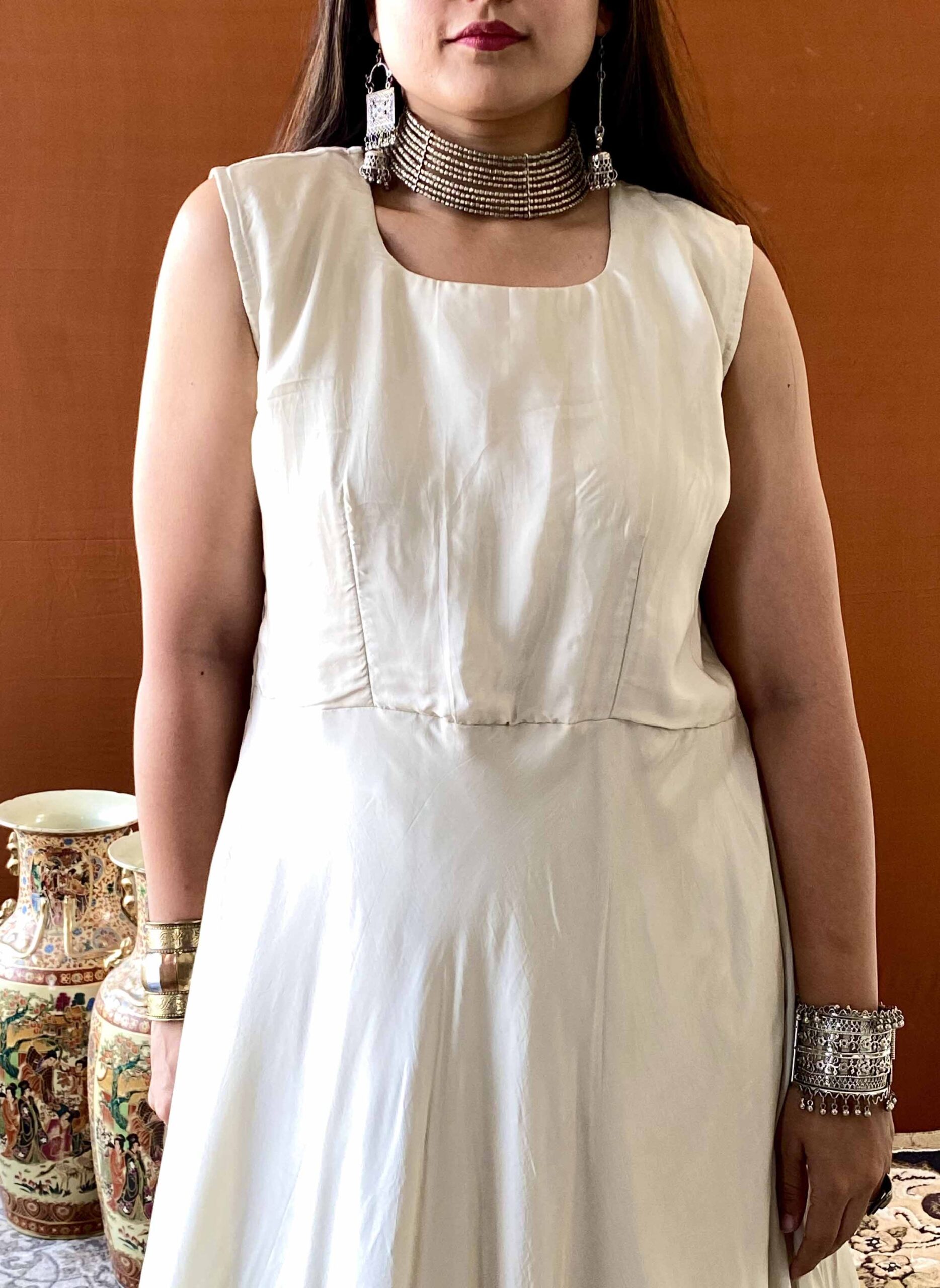 anvi ethnics white habutai gown with floral jacket 6 anvi ethnics white habutai gown with floral jacket 6