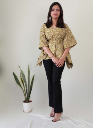 Mustard Cotton Short Kaftan Top