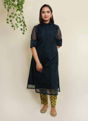 Blue Organza Plain Kurti