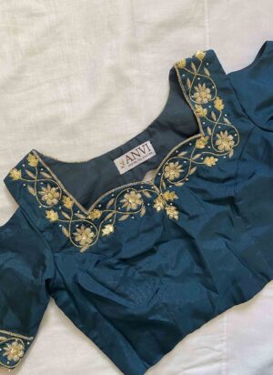 Blue Sweetheart Neck Zardosi Handwork Blouse