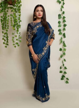 Blue Zardosi Handwork Saree