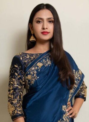 Blue Raw Silk Zardosi Handwork Blouse