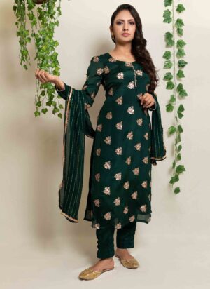 Bottle Green Chinon Crepe Kurti Set