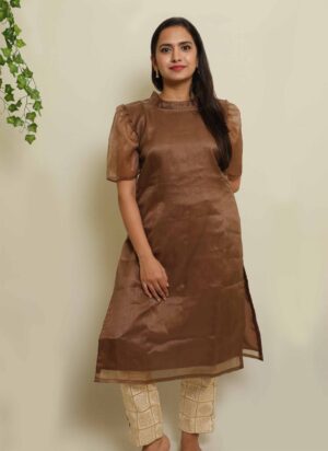Coffee Organza Plain Kurti