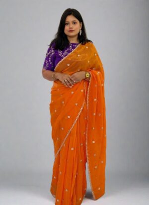 Orange Georgette Organza Wedding Saree