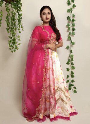 Pink Shibori Zardosi Handwork Lehenga