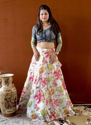 shubhaantar white georgette floral lehenga