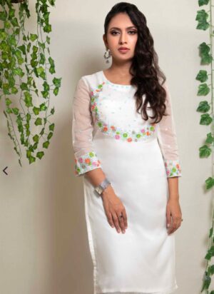White Organza Handwork Kurti