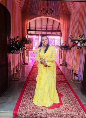 Yellow Chinon Crepe Predraped Saree