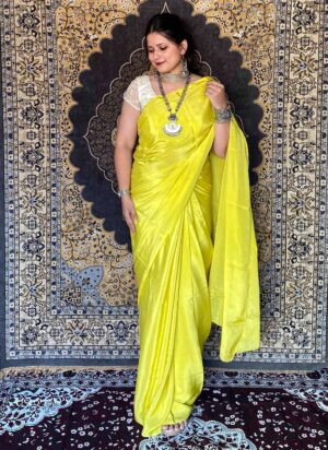 Yellow Crepe Italian Plain Saree