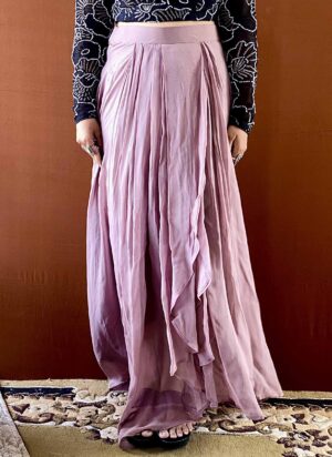 ruh black georgette embroidered blouse with draped skirt set