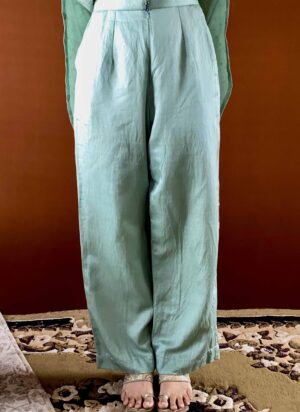 ruh green organza shirt style kurti and palazzo set