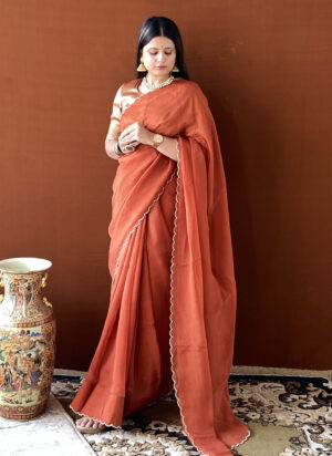 noor rust brown scallop saree and blouse