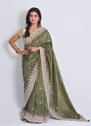 vivah bandhan green gota handwork saree