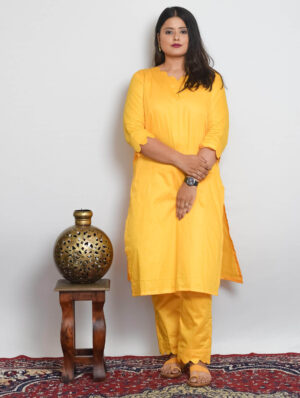 vartika yellow cotton silk co ord set