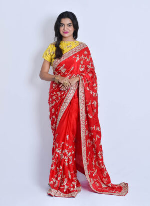 vivah bandhan red gota handwork designer saree