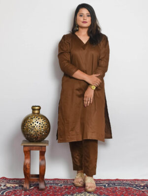 anvi ethnics 1 rust brown cotton silk kurti set