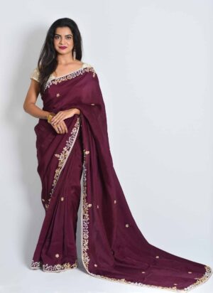 vivah bandhan maroon pearl with gota handwork saree