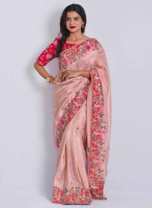 vivah bandhan pink shaded zardosi handwork saree