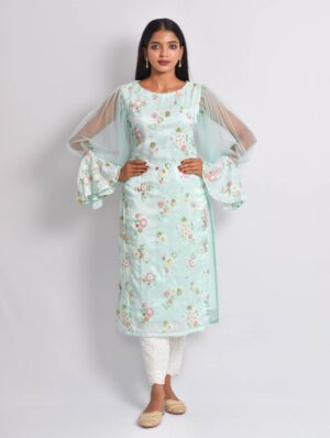 Blue Sequin Upada Silk Kurti